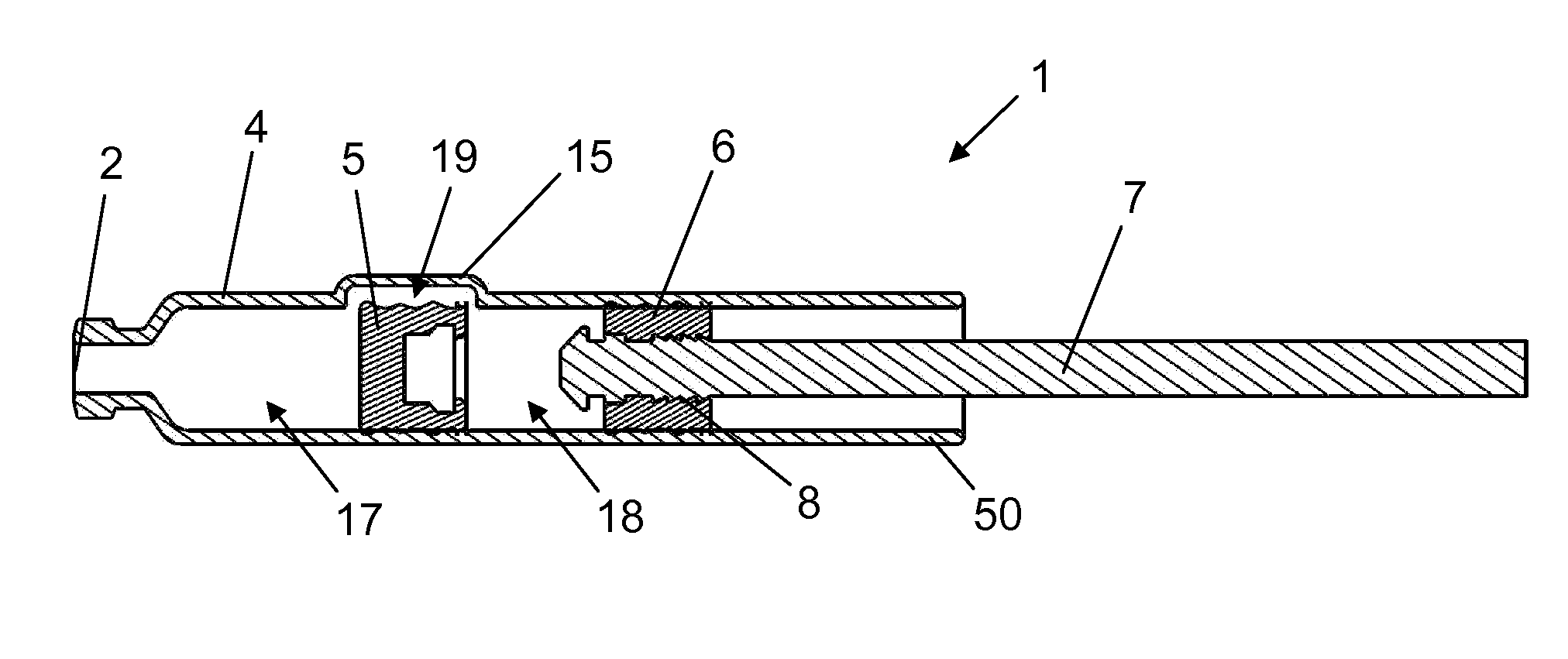 Mixing device with piston coupling arrangement