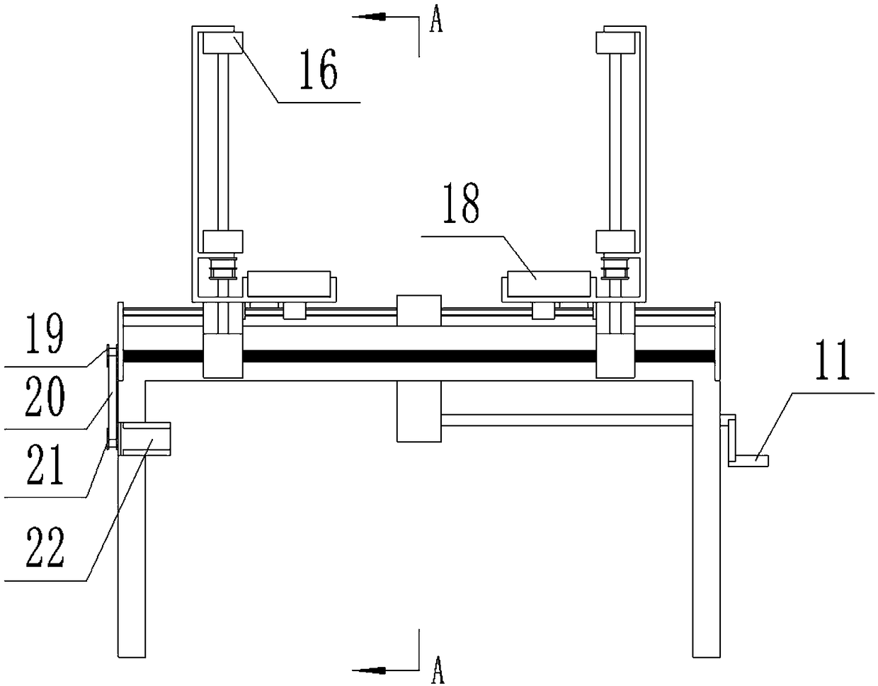 Adjusting mechanism for packaging device for paper boxes of different specifications and sizes