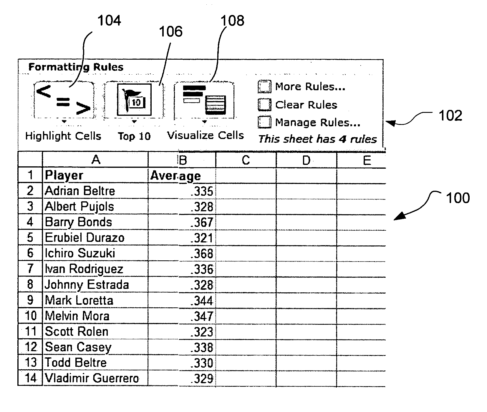 One click conditional formatting method and system for software programs