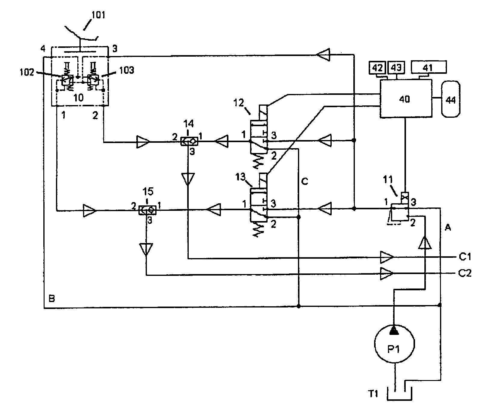 Hydraulic circuit for operating a tool