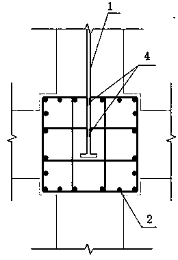 Construction process of H-shaped steel concrete transfer beam-reinforced concrete column joint