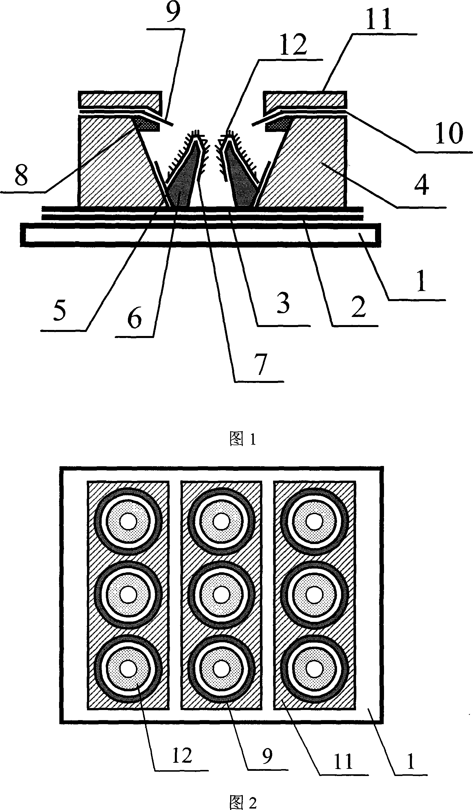 Flat-panel display device with suspension ring-type cathode structure and its preparing process