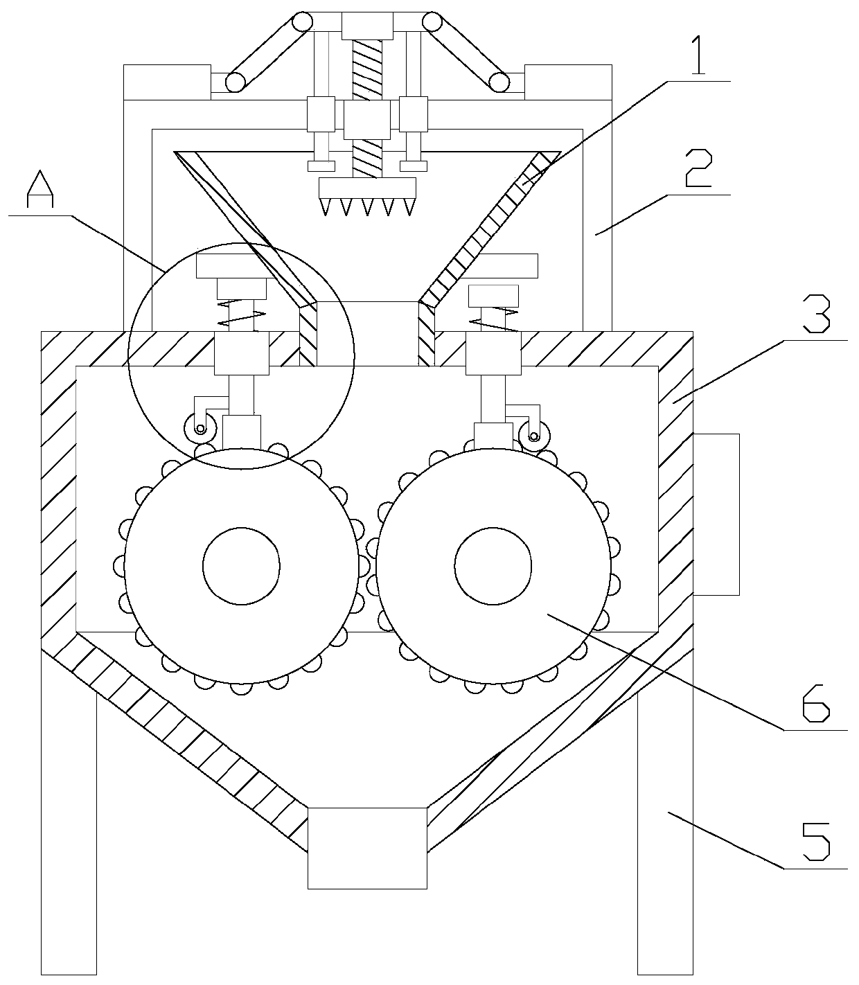 Cement roller press with smooth feeding function and crushing roller cleaning function