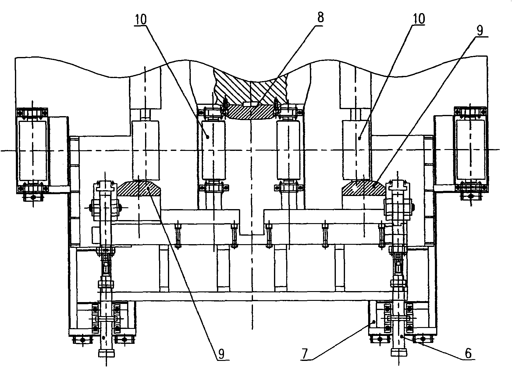 Rotating mechanism for tubes and bars on horizontal straightening machine