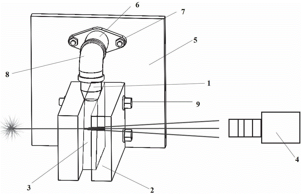 Test device for gas flow field structure of kerf during laser cutting