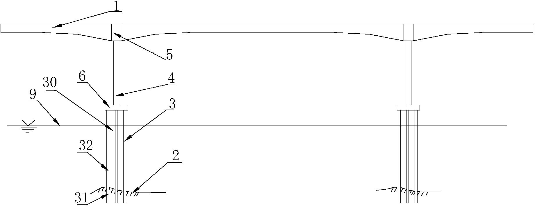 Pile type continuous rigid frame bridge and construction method thereof