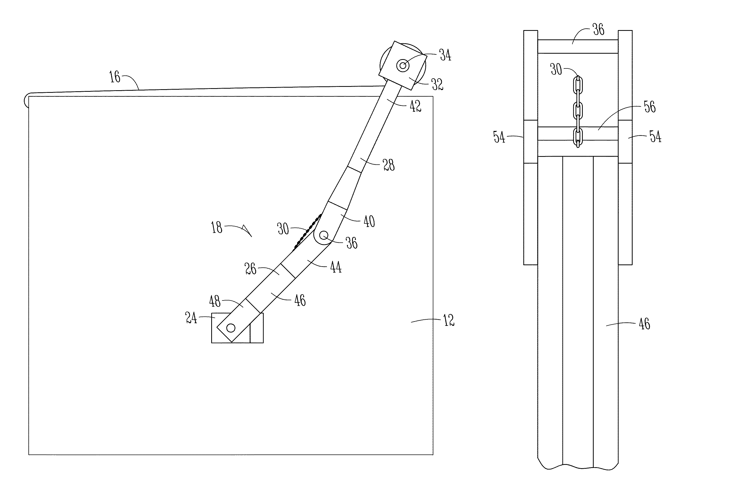 Tarp roll-up with pivoting radial arms