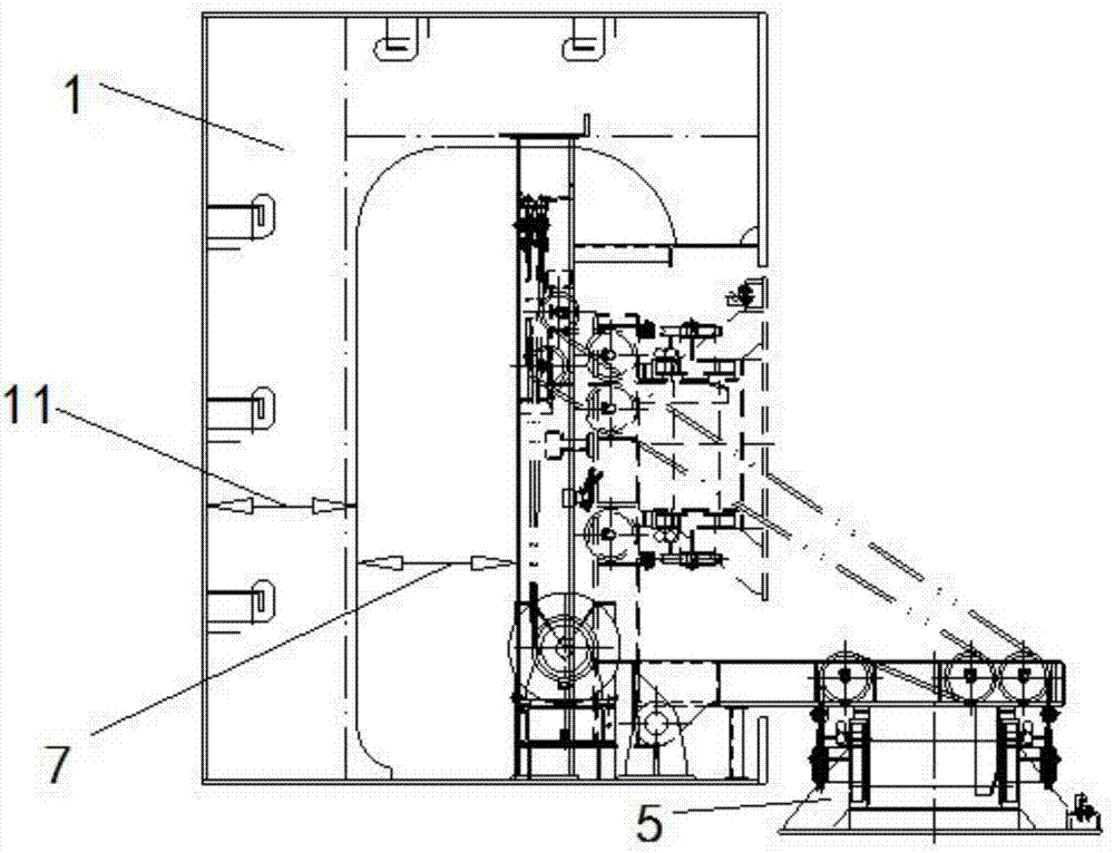 Reinforcement structural form of embedded accommodation ladder of ultra-large type container ship