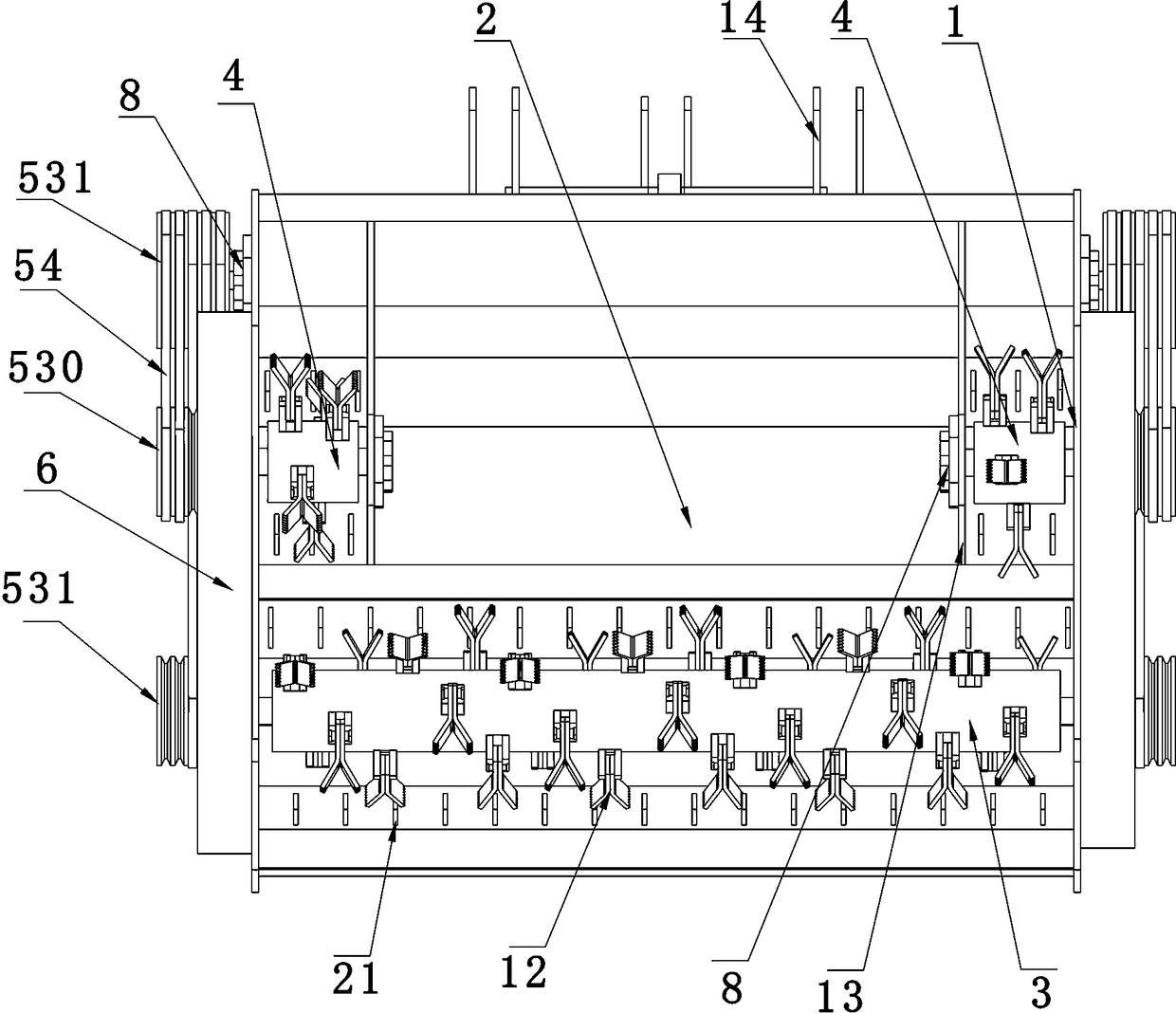 Multi-roller type ridge-like cassava stem crushing and returning machine