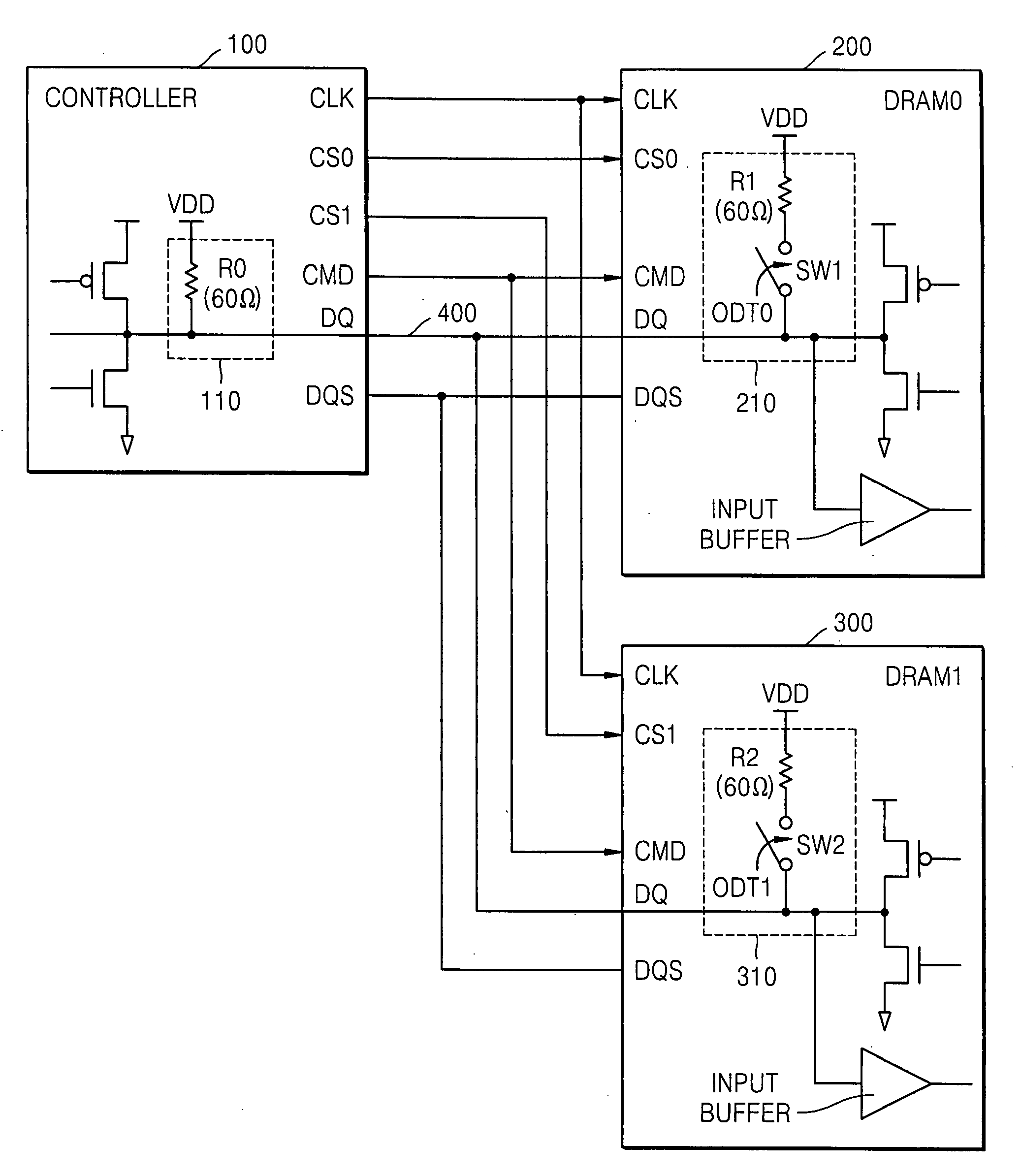 Method of controlling on-die termination of memory devices sharing signal lines