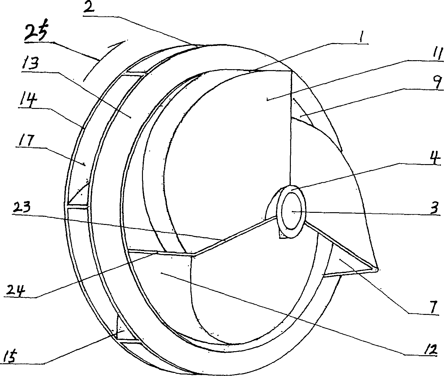 Bucket screw centrifugal vane of fan and application method of said vane in fluid delivering thereof