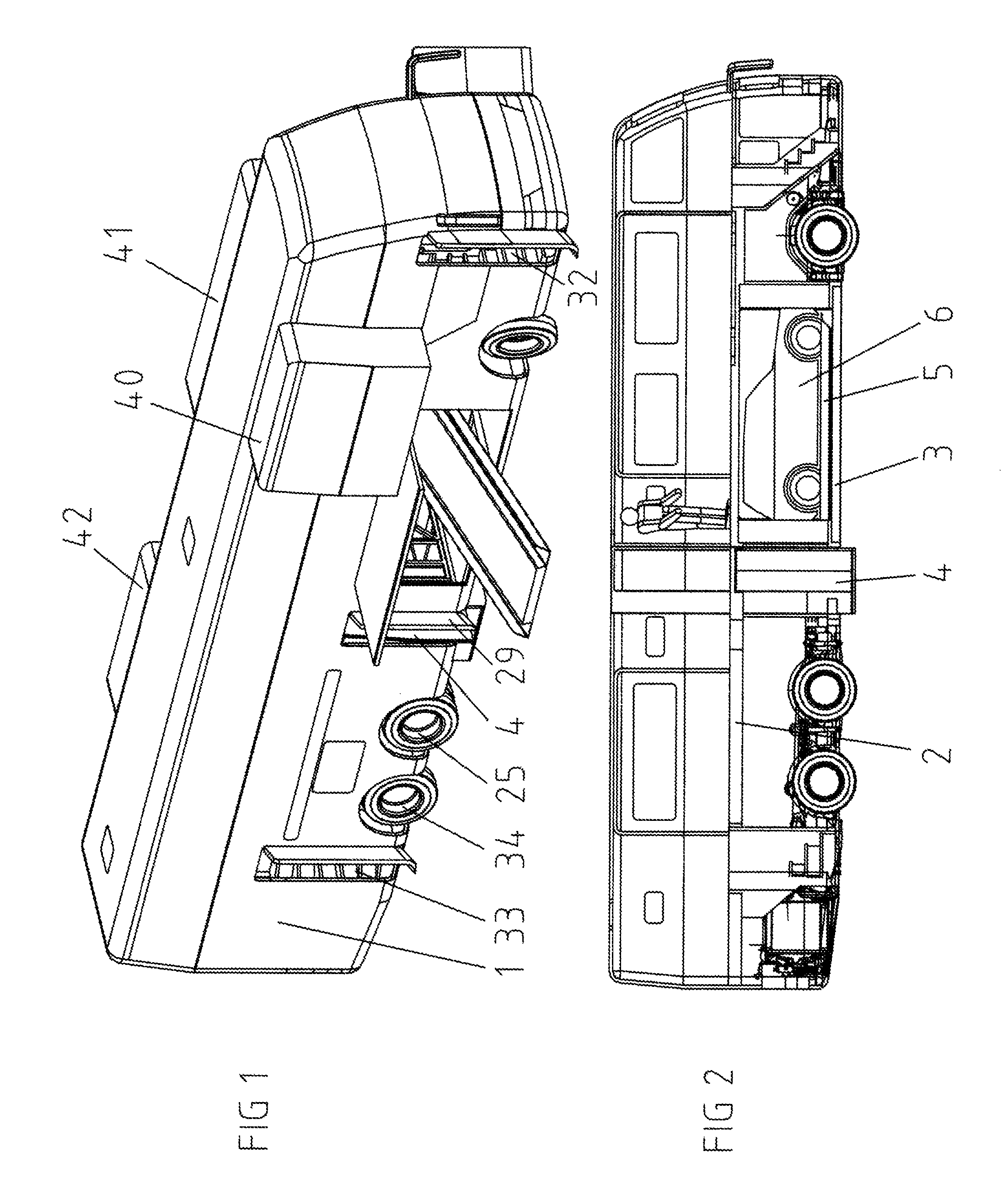 Motorhome with onboard touring car, elevator, and crew cabin