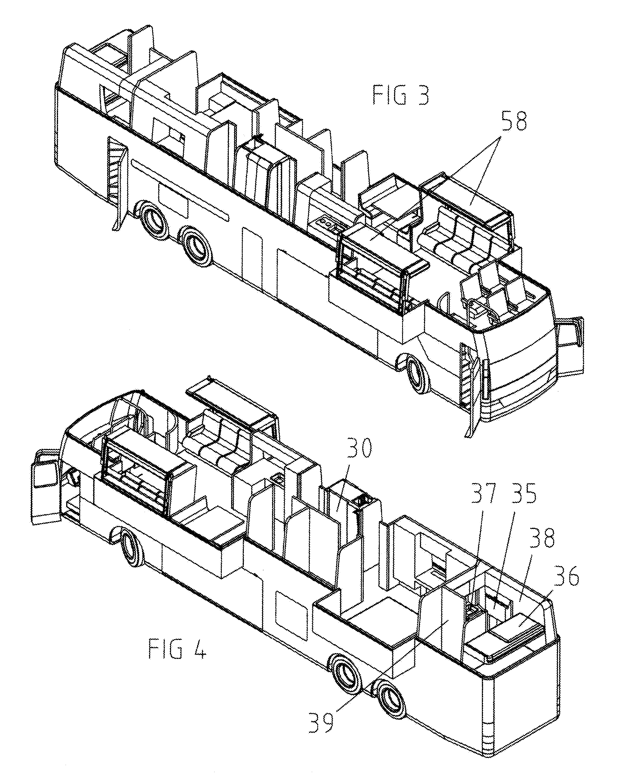 Motorhome with onboard touring car, elevator, and crew cabin