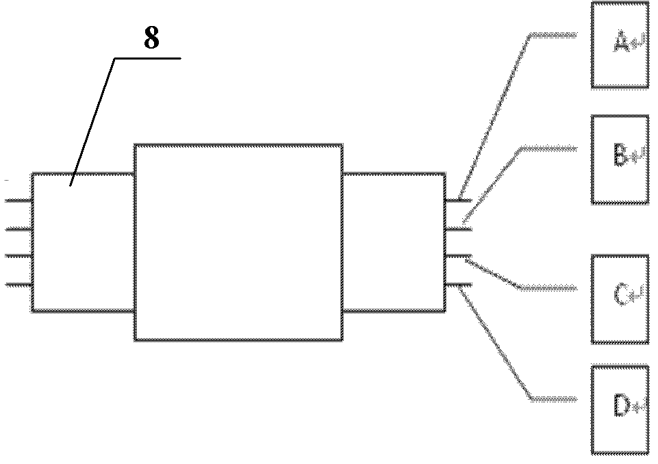 Four-electrode testing device and measuring method for water content of tobacco