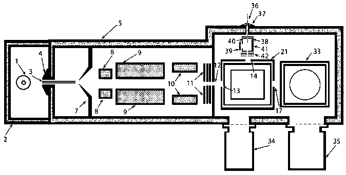 Vertical interactive electron bombardment electron spray ion source-flight time mass spectrograph