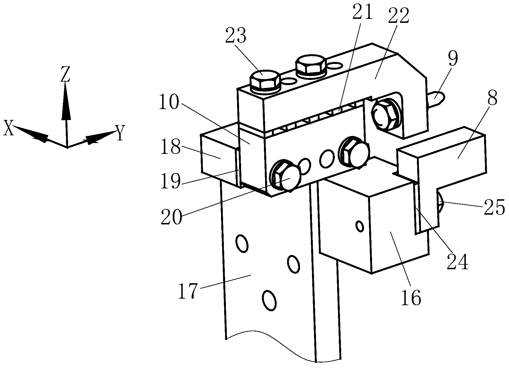 Welding jig of intermediate support assembly of instrument board cross beam