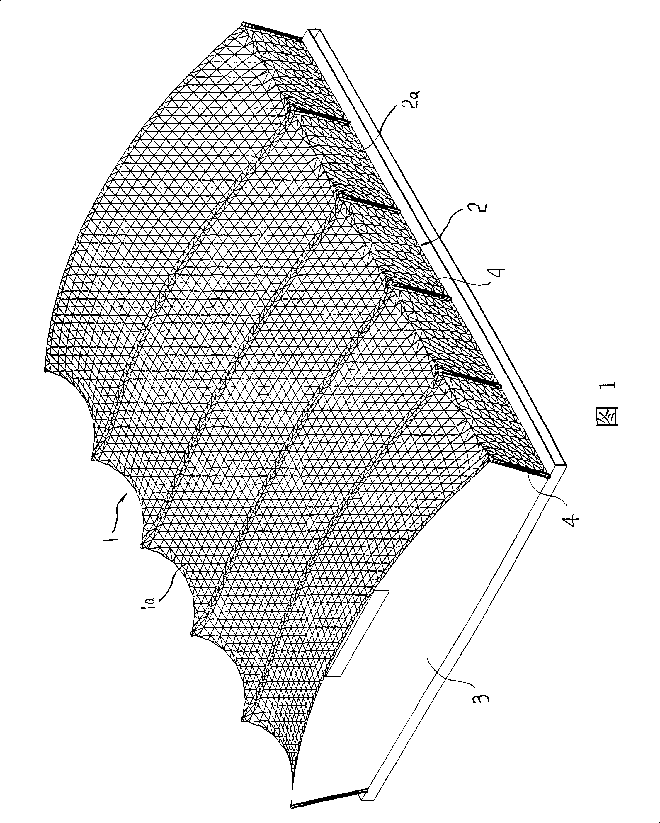 Close type large space tensioning steel-cable-membrane building