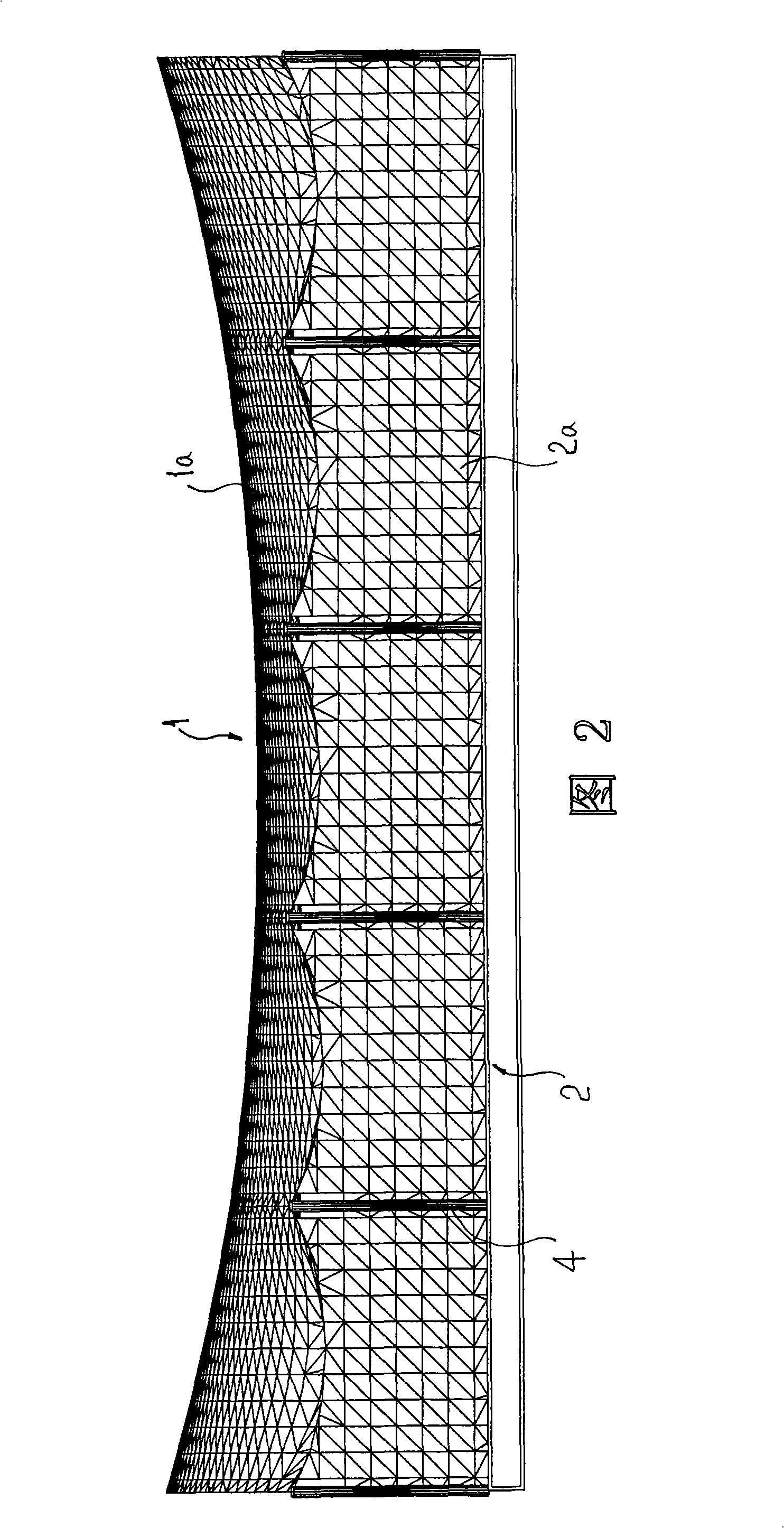 Close type large space tensioning steel-cable-membrane building