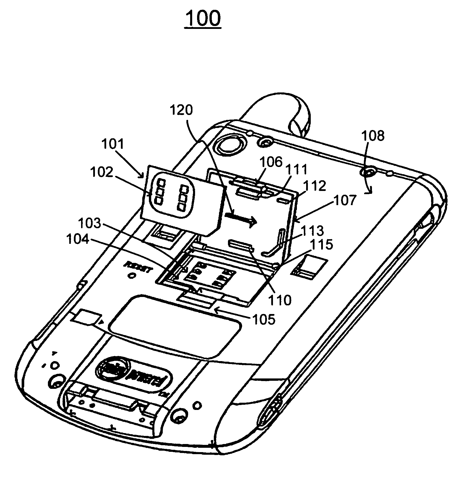 Integrated SIM holder with backcase and rotating door