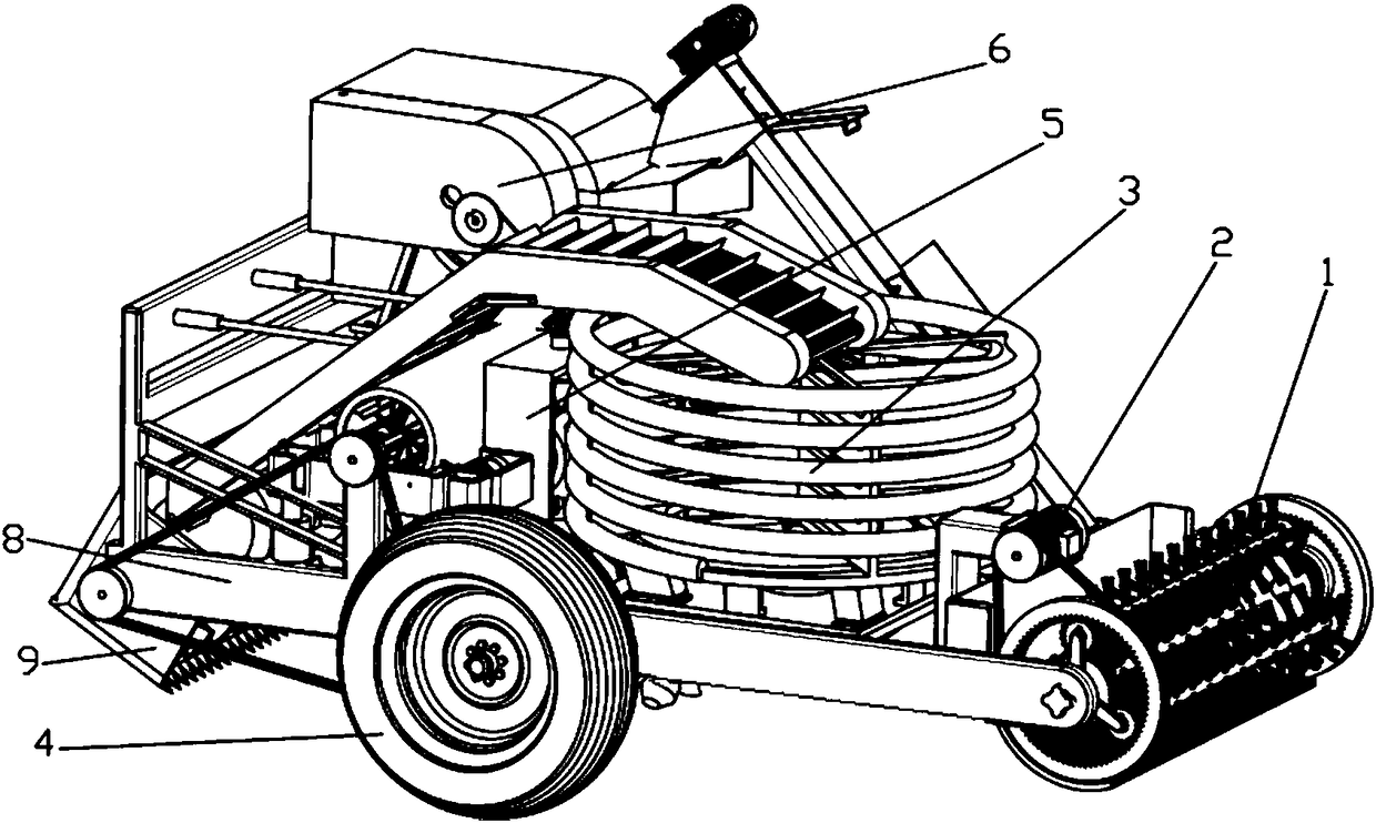 Yam bean harvester integrating seedling, digging, collecting and storing,mud removing and straw turnover