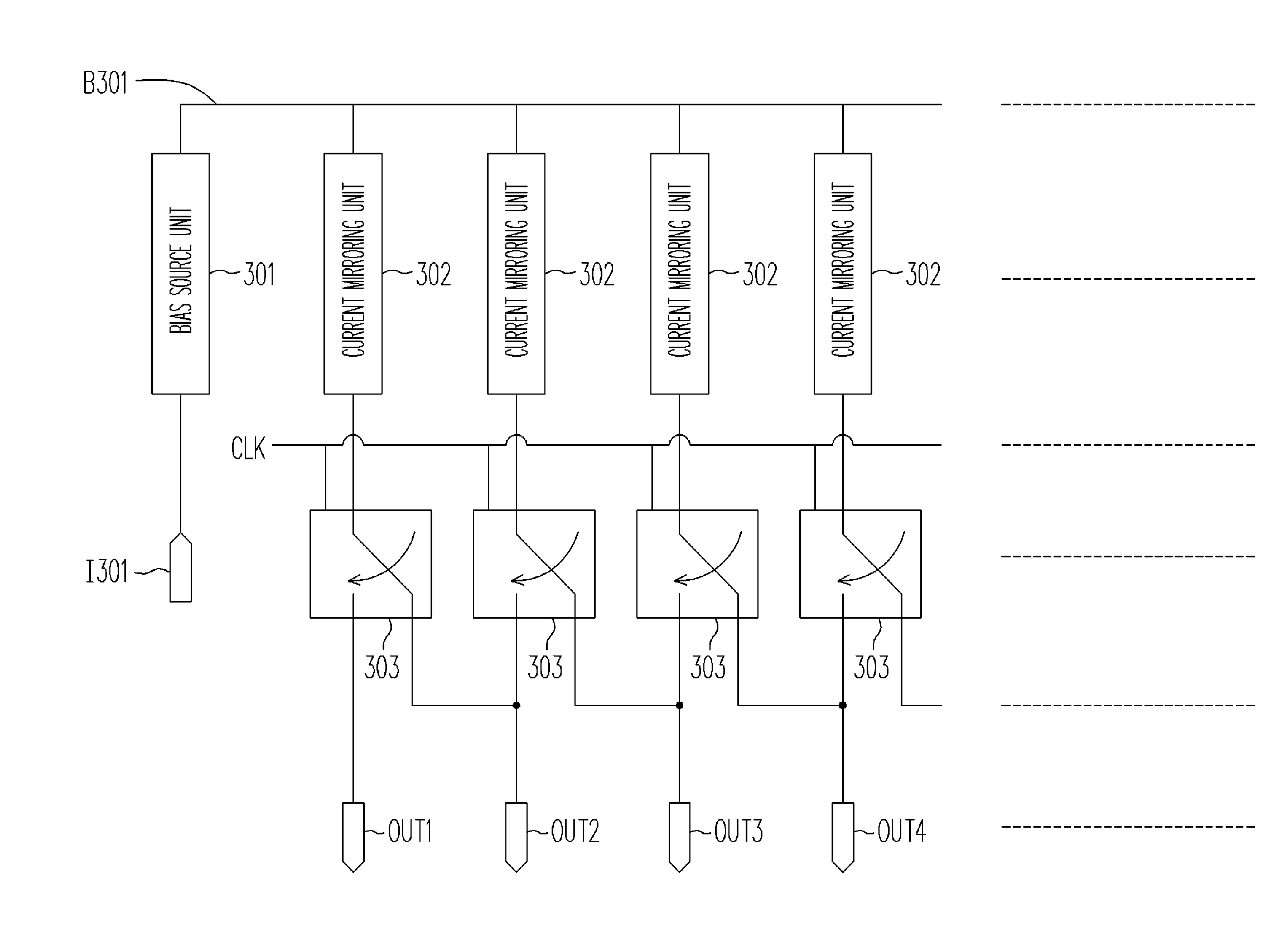 Chain-chopping current mirror and method for stabilizing output currents