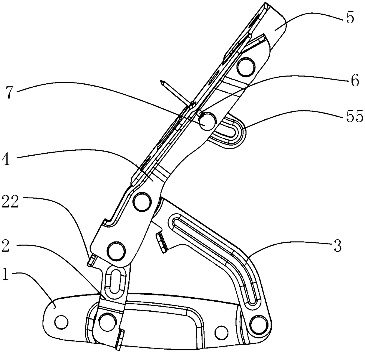 Five-connecting rod hinge structure of active pedestrian protection engine cover