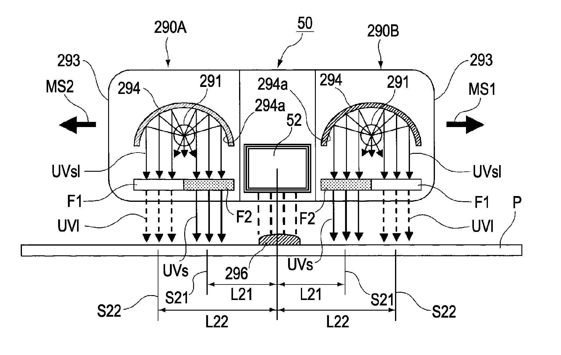 Ultraviolet ray irradiation device, recording apparatus using the ultraviolet ray irradiation device, and recording method