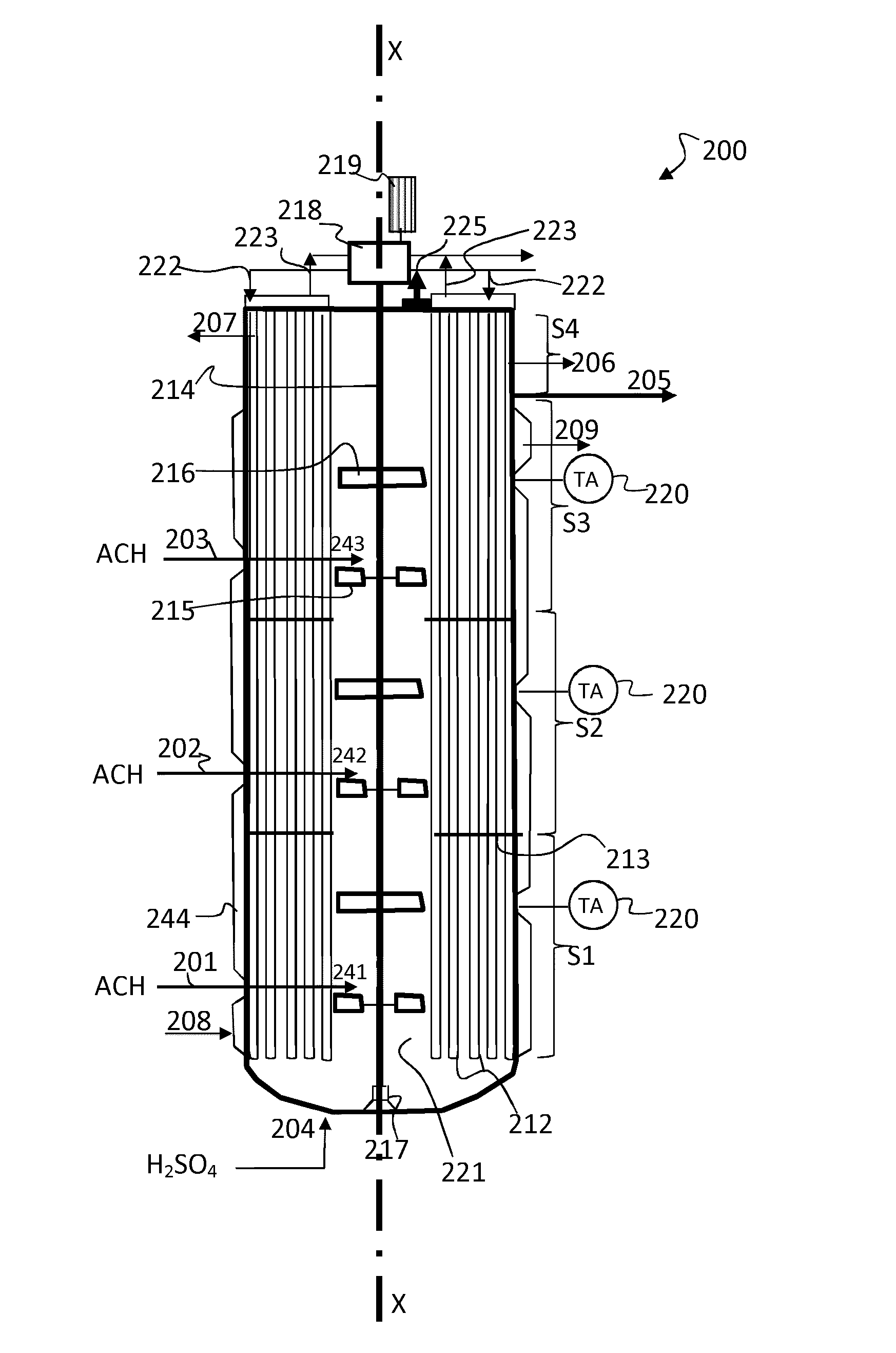 Hydrolysis vessel used in a process for amidification of acetone cyanohydrin