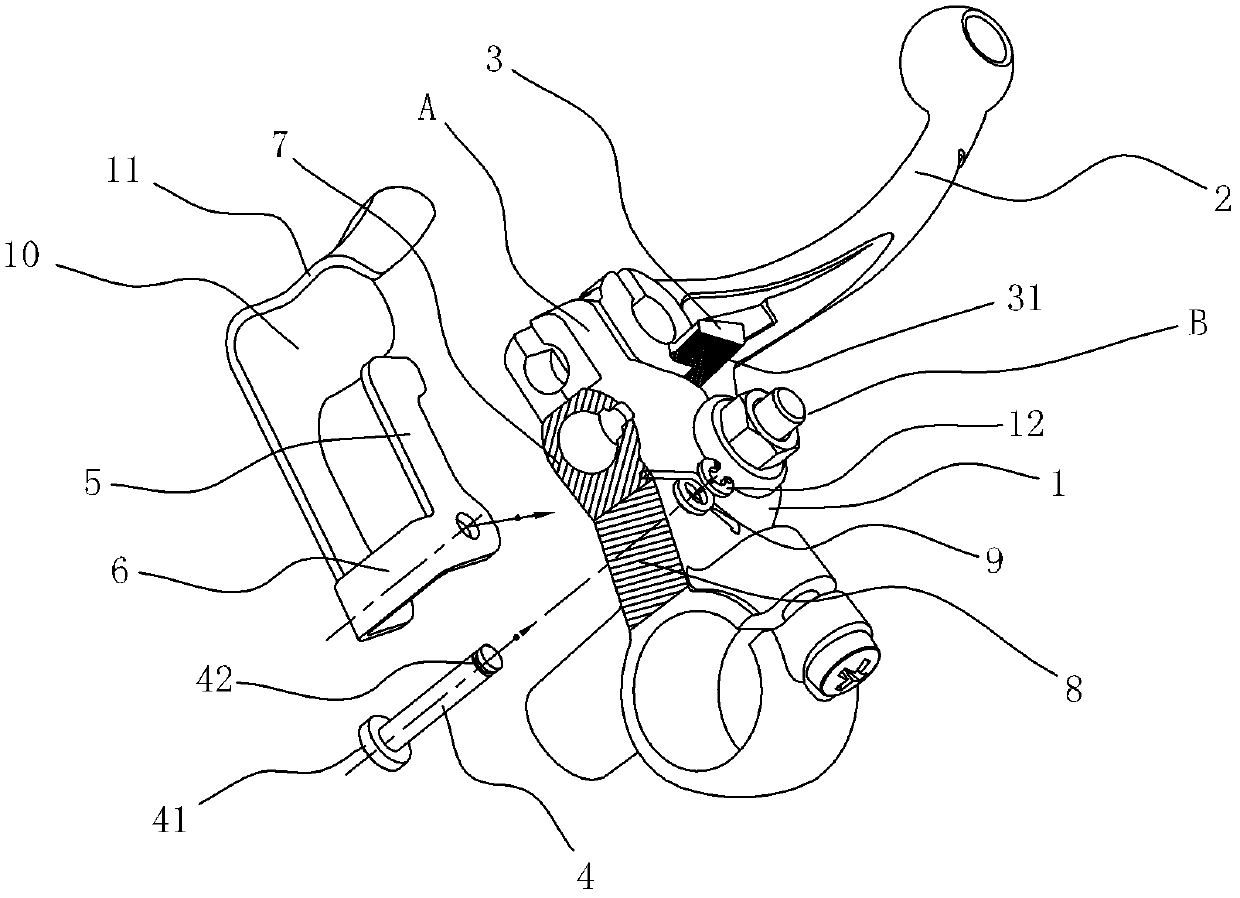 Parking braking device for two-wheeled motor vehicle