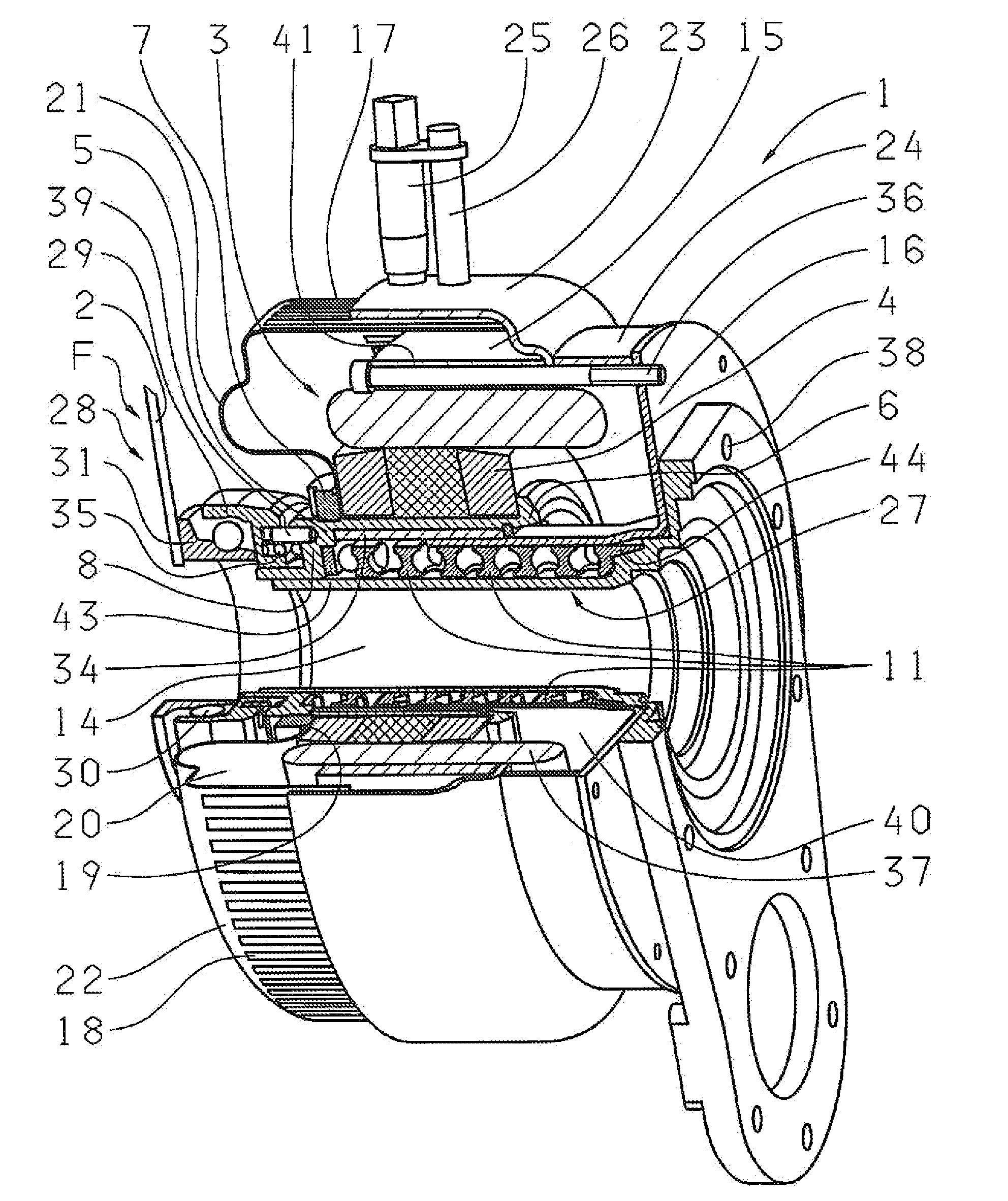 Electromotive actuator for deflecting a mechanical part