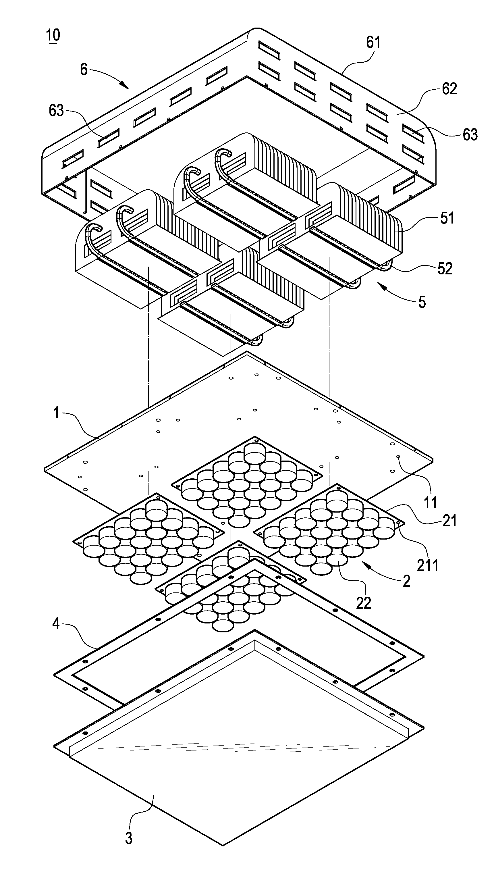 Assembled structure of large-sized LED lamp