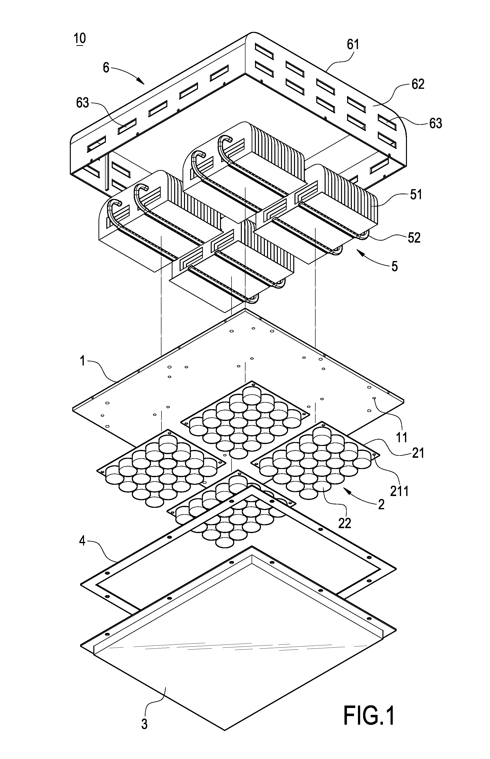 Assembled structure of large-sized LED lamp