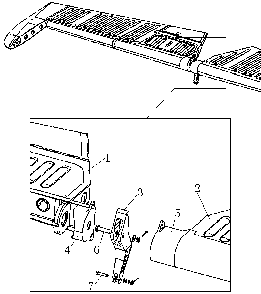 Half hidden type elevating rudder rocker arm