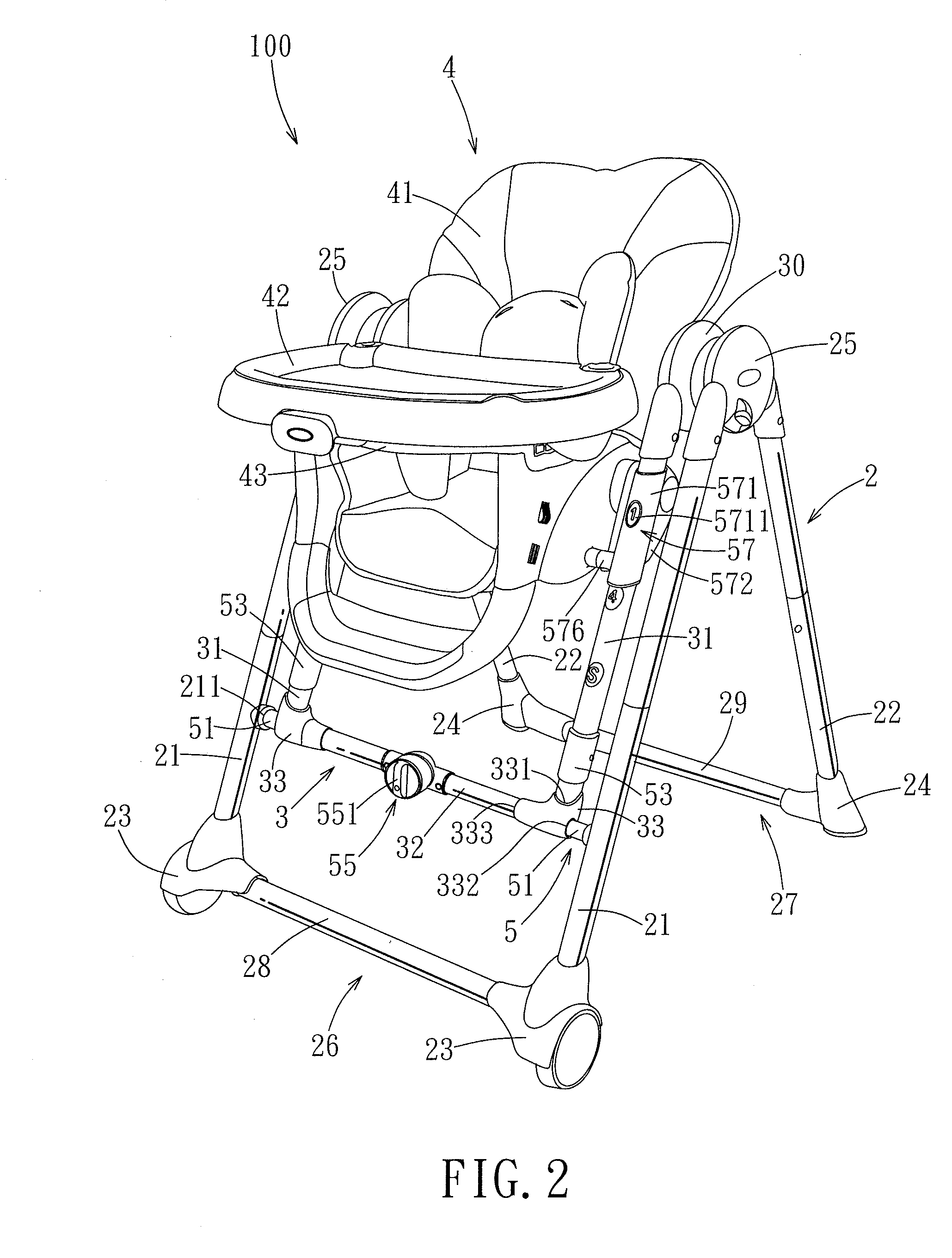 Child seat convertible between a high chair configuration and a swing configuration and method of conversion therof