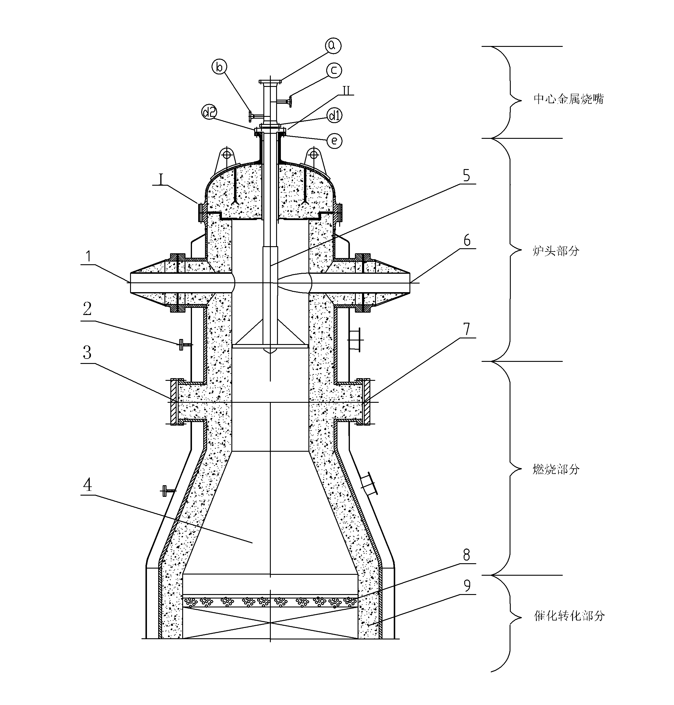 Reforming furnace with central burner nozzle