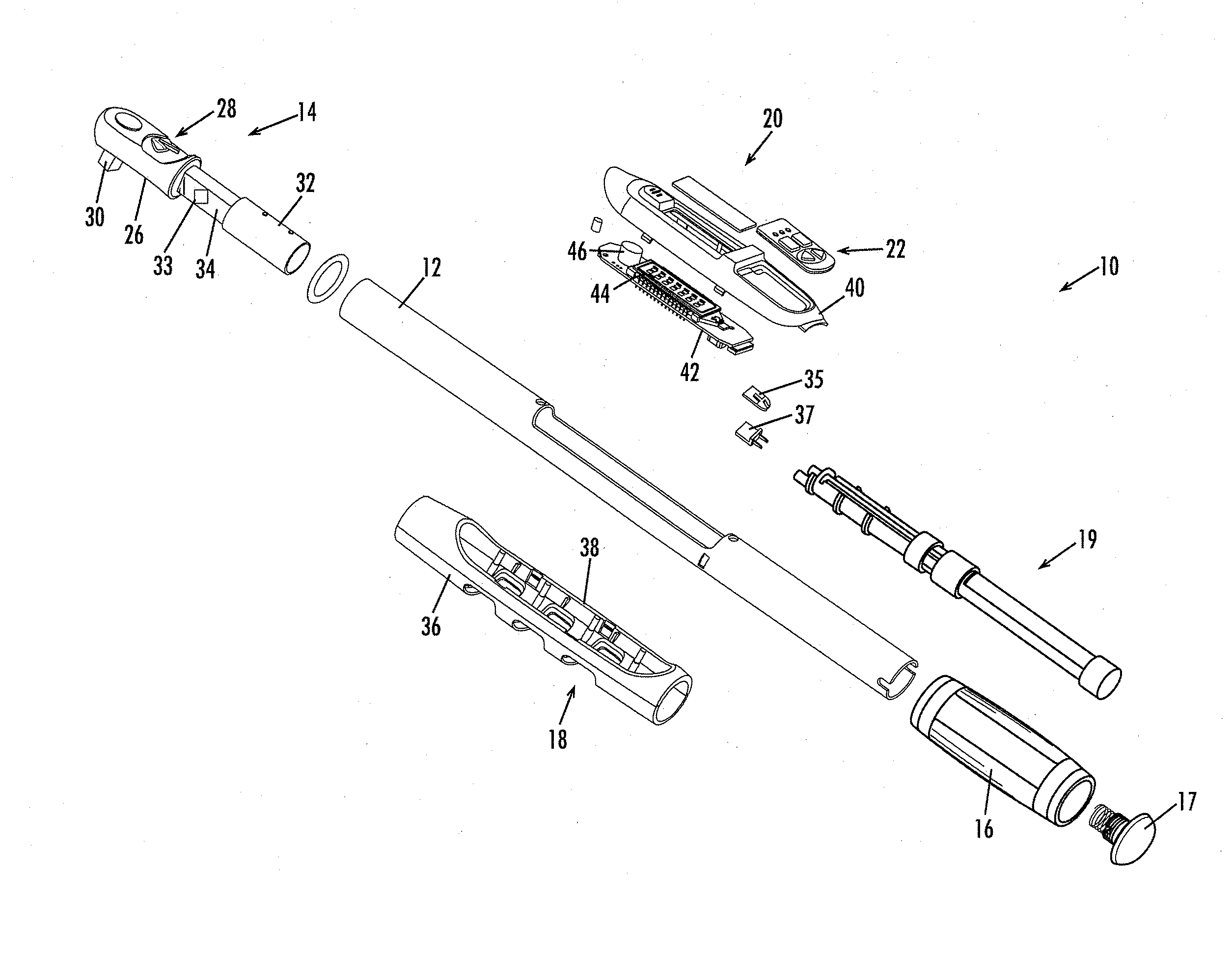 Ratcheting device for an electronic torque wrench