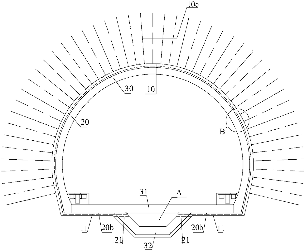 Composite arch tunnel lining structure with water-repellent function