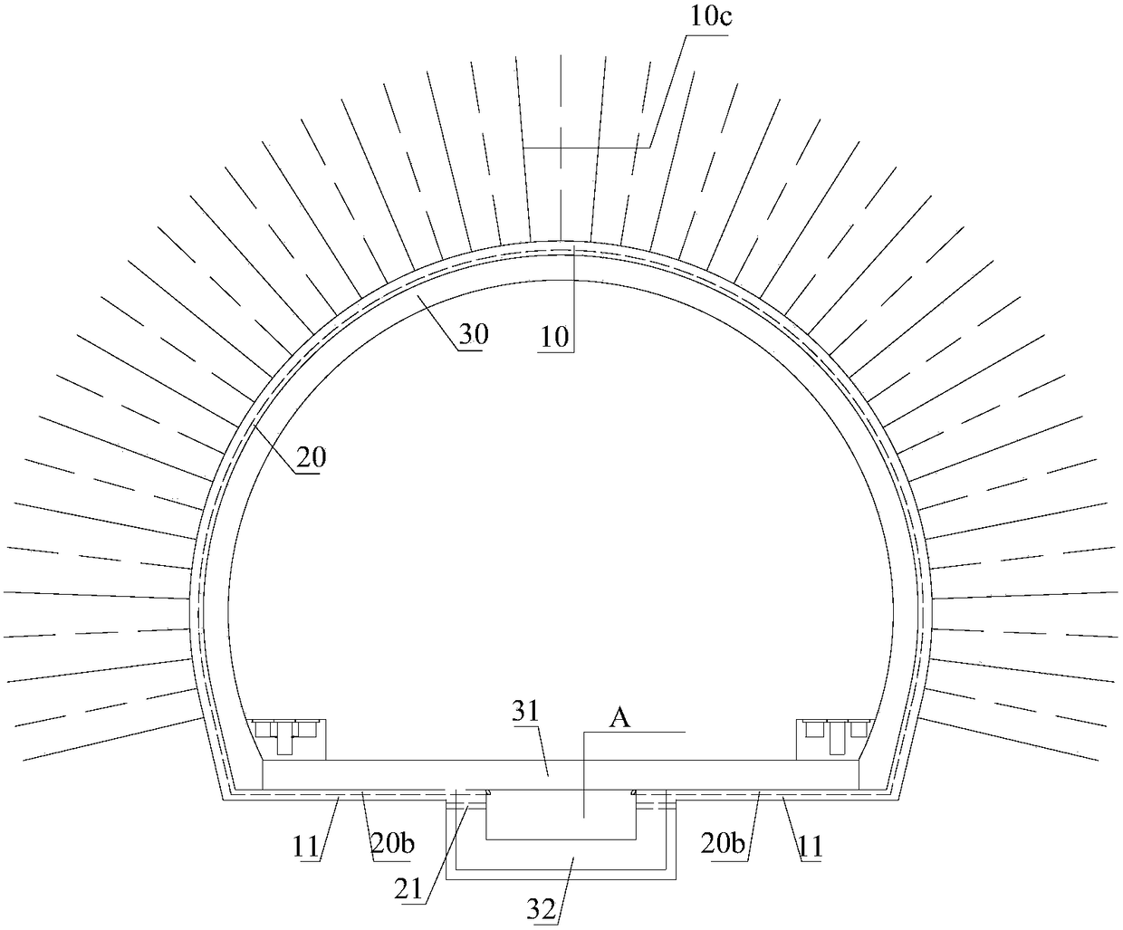 Composite arch tunnel lining structure with water-repellent function