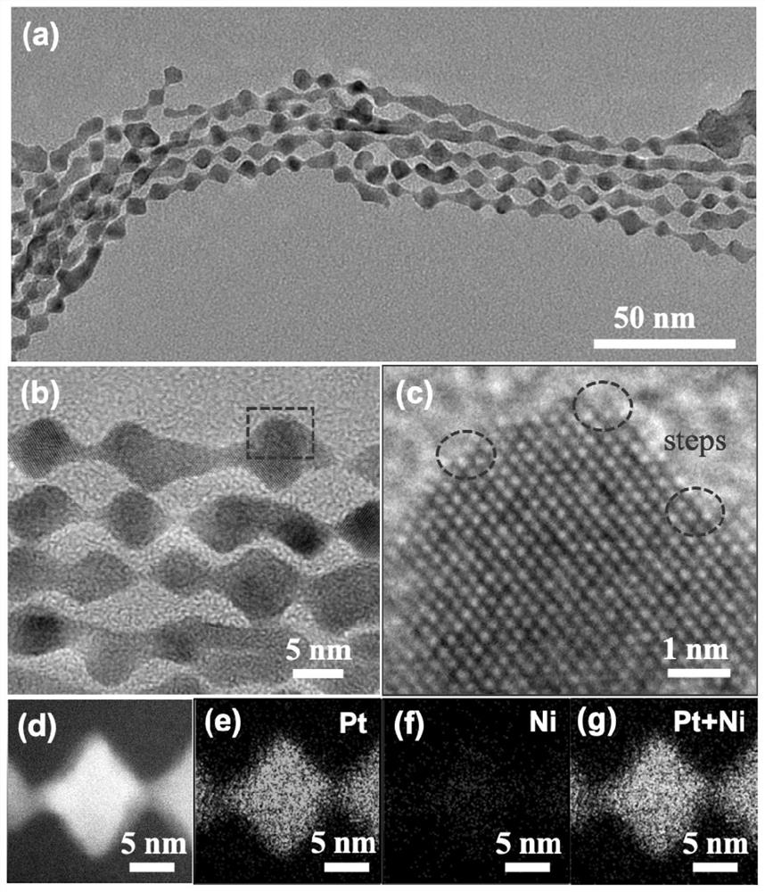 PtNi polyhedral nanochain, preparation method thereof and application