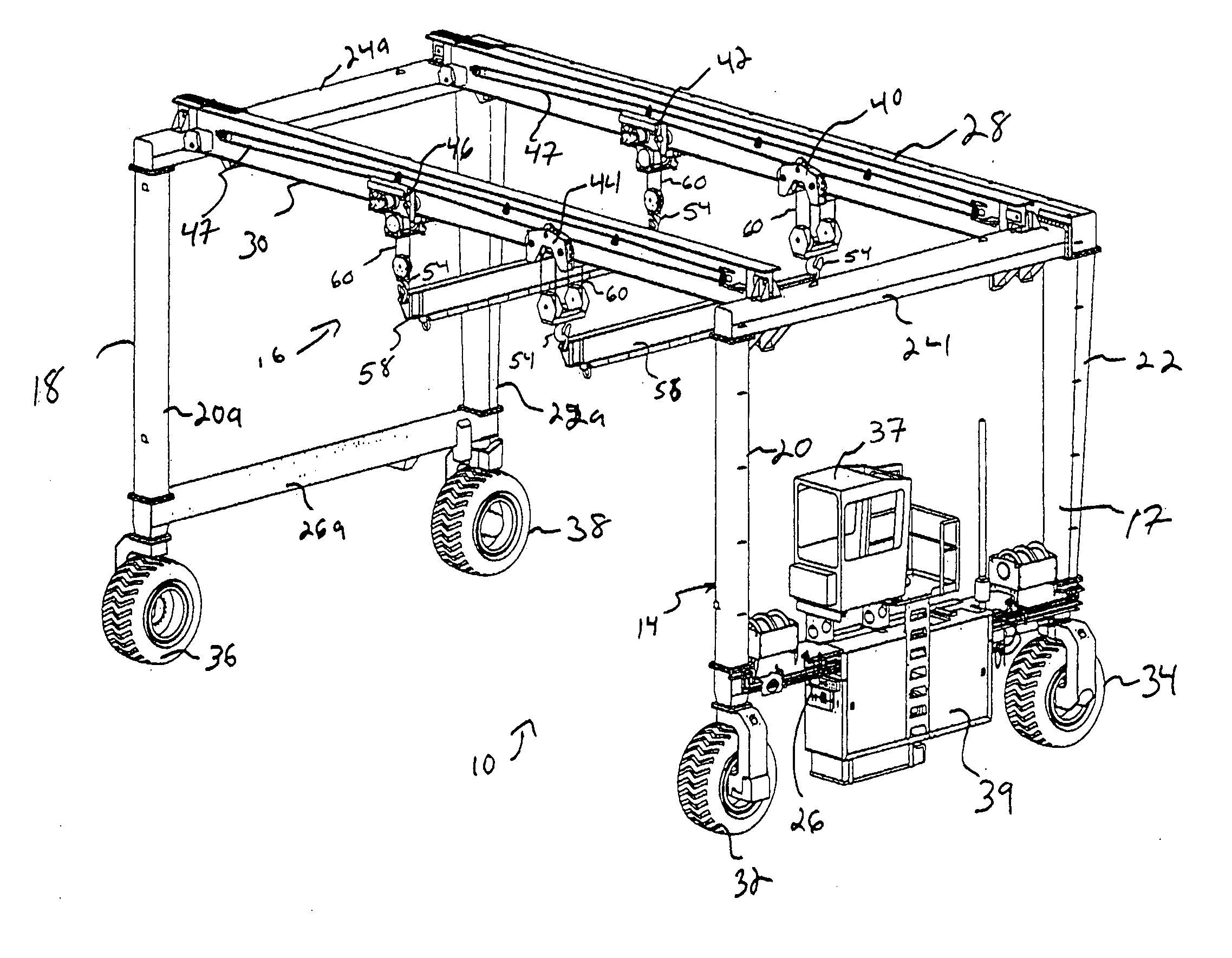 Powered auxiliary hoist mechanism for a gantry crane