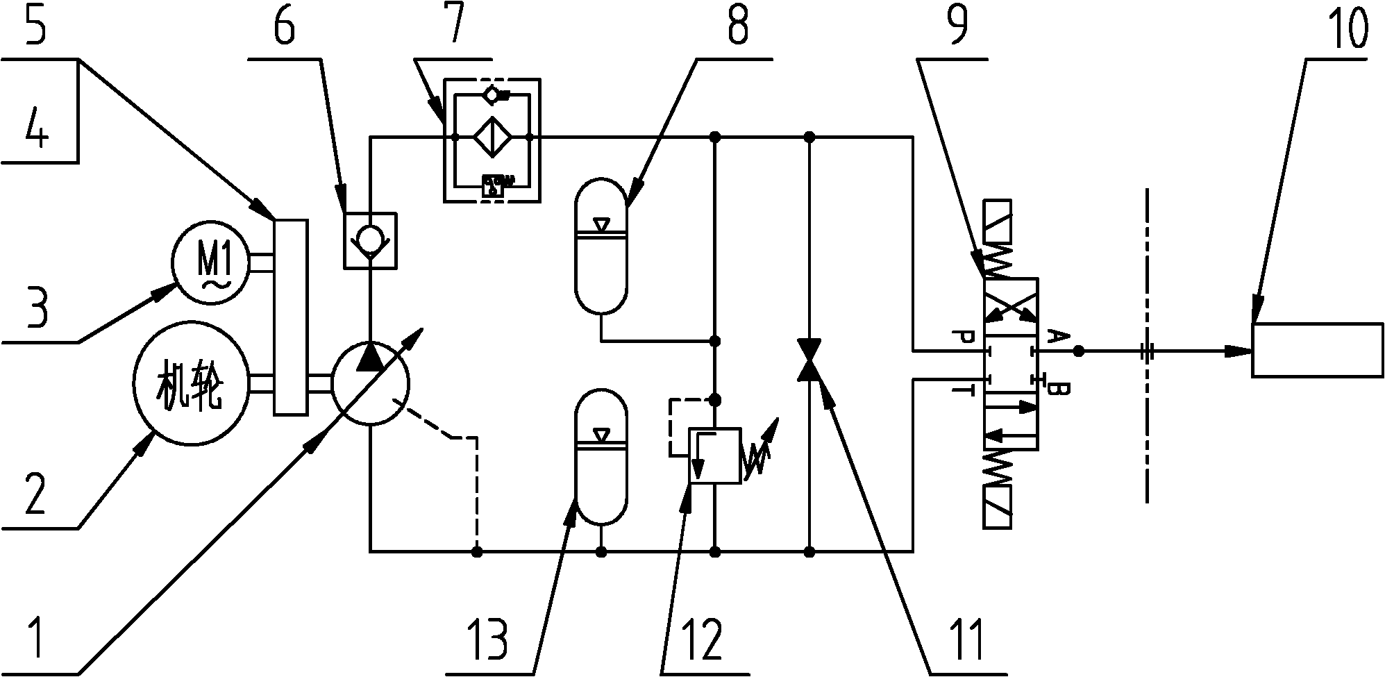 Self-energy feeding type brake device for airplanes