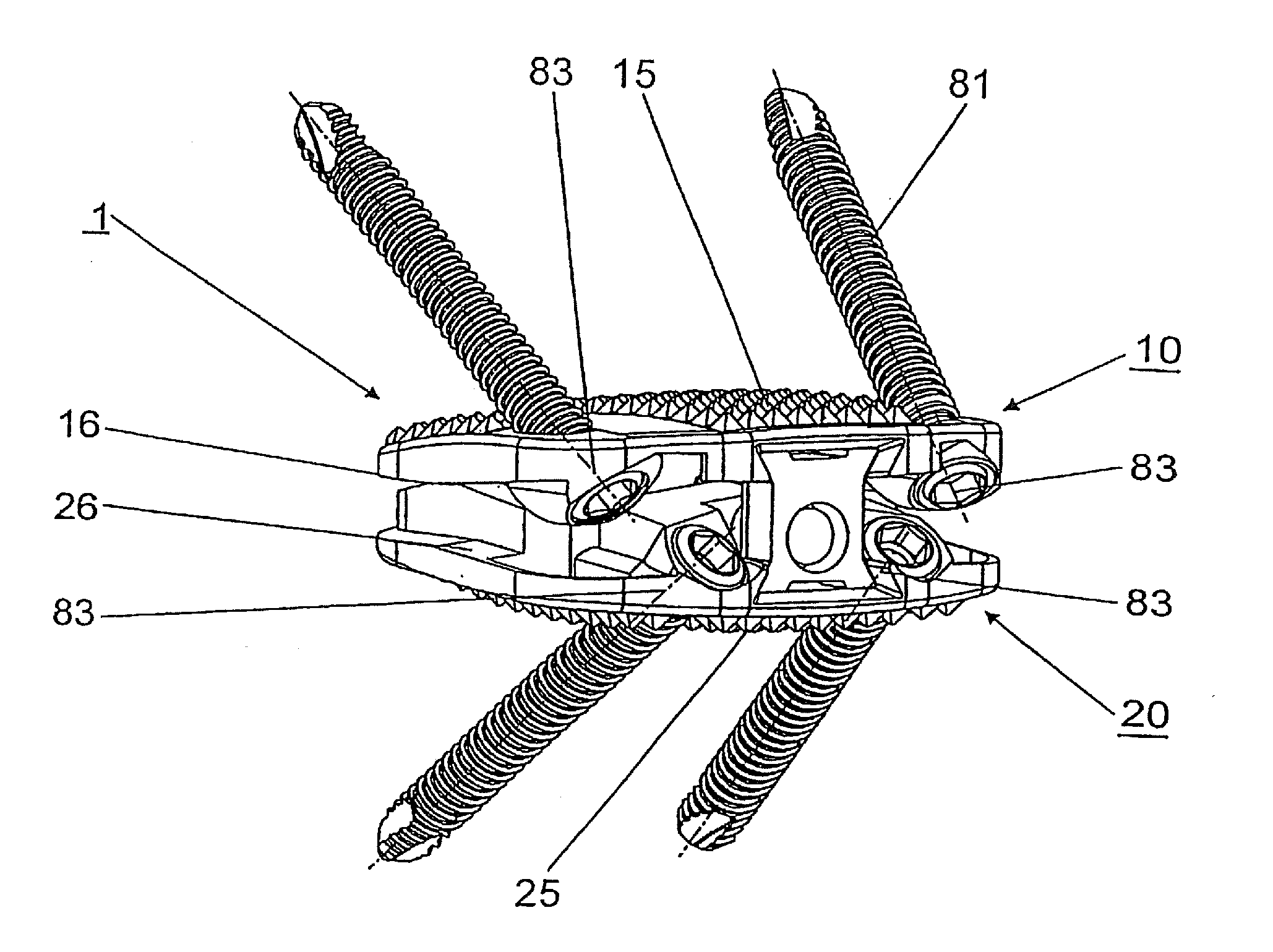 Intervertebral implant with joint elements carried by universal joint