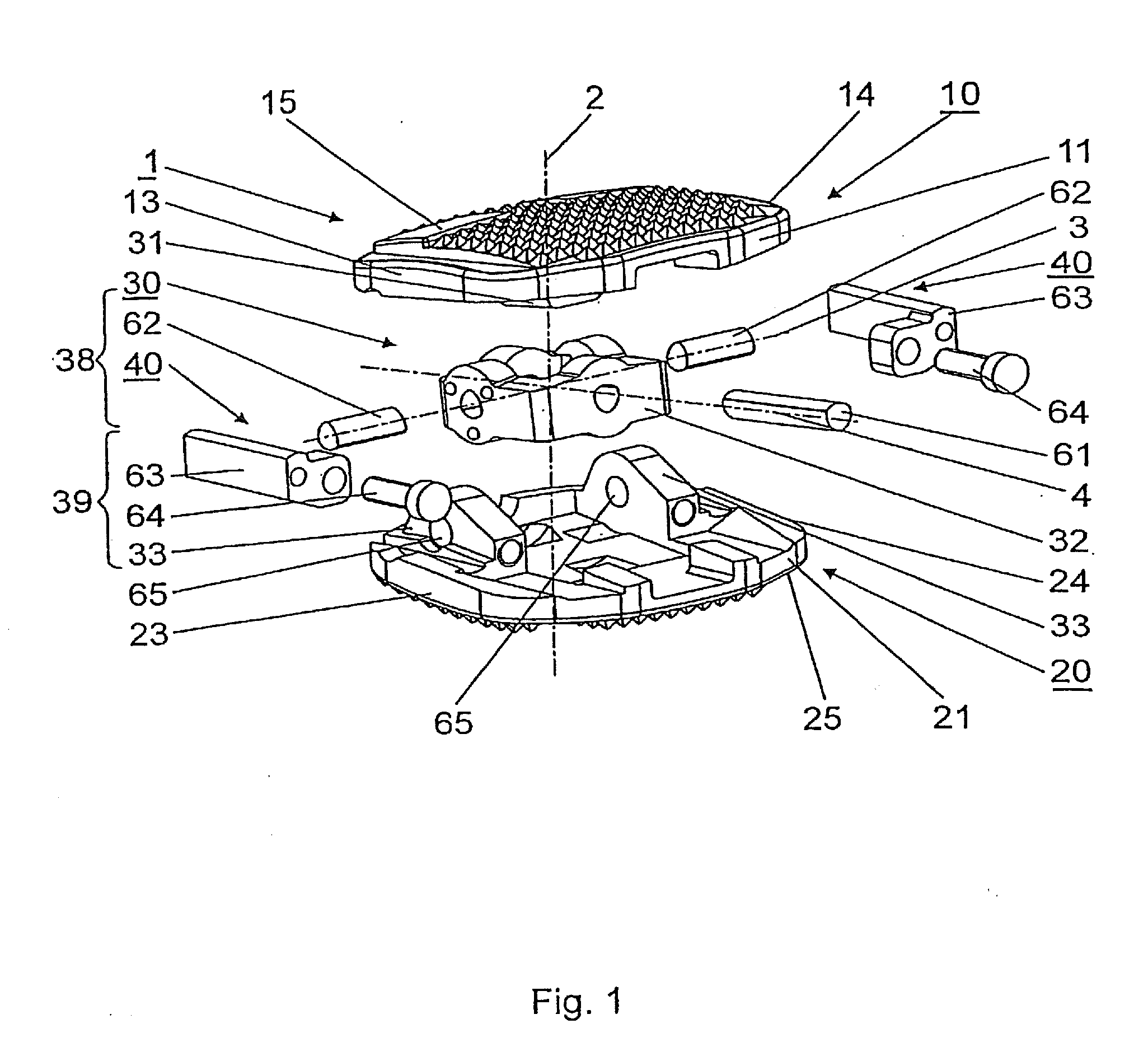 Intervertebral implant with joint elements carried by universal joint