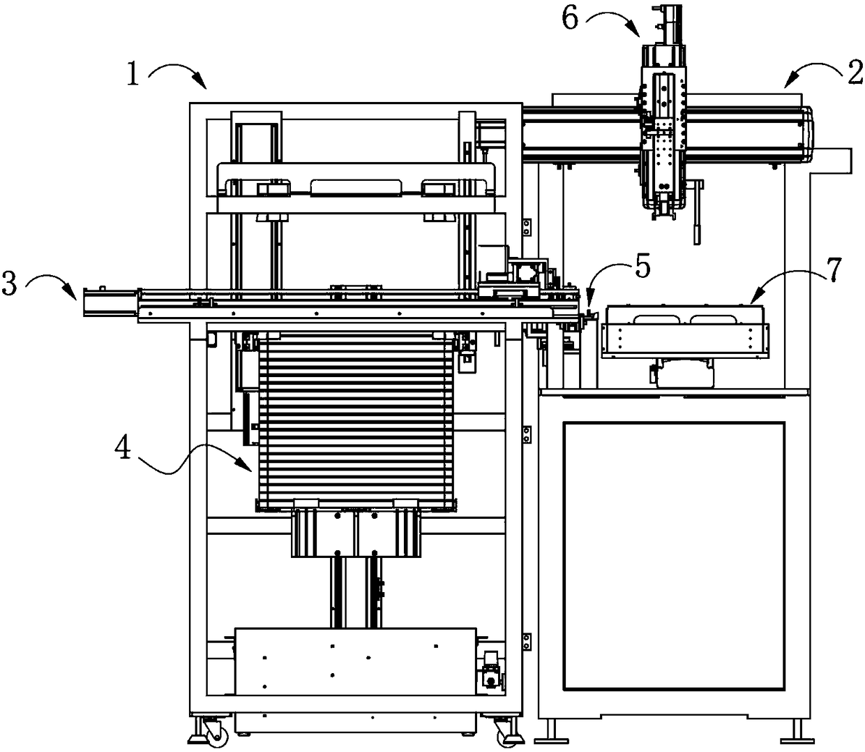 Device for automatic product transfer rack