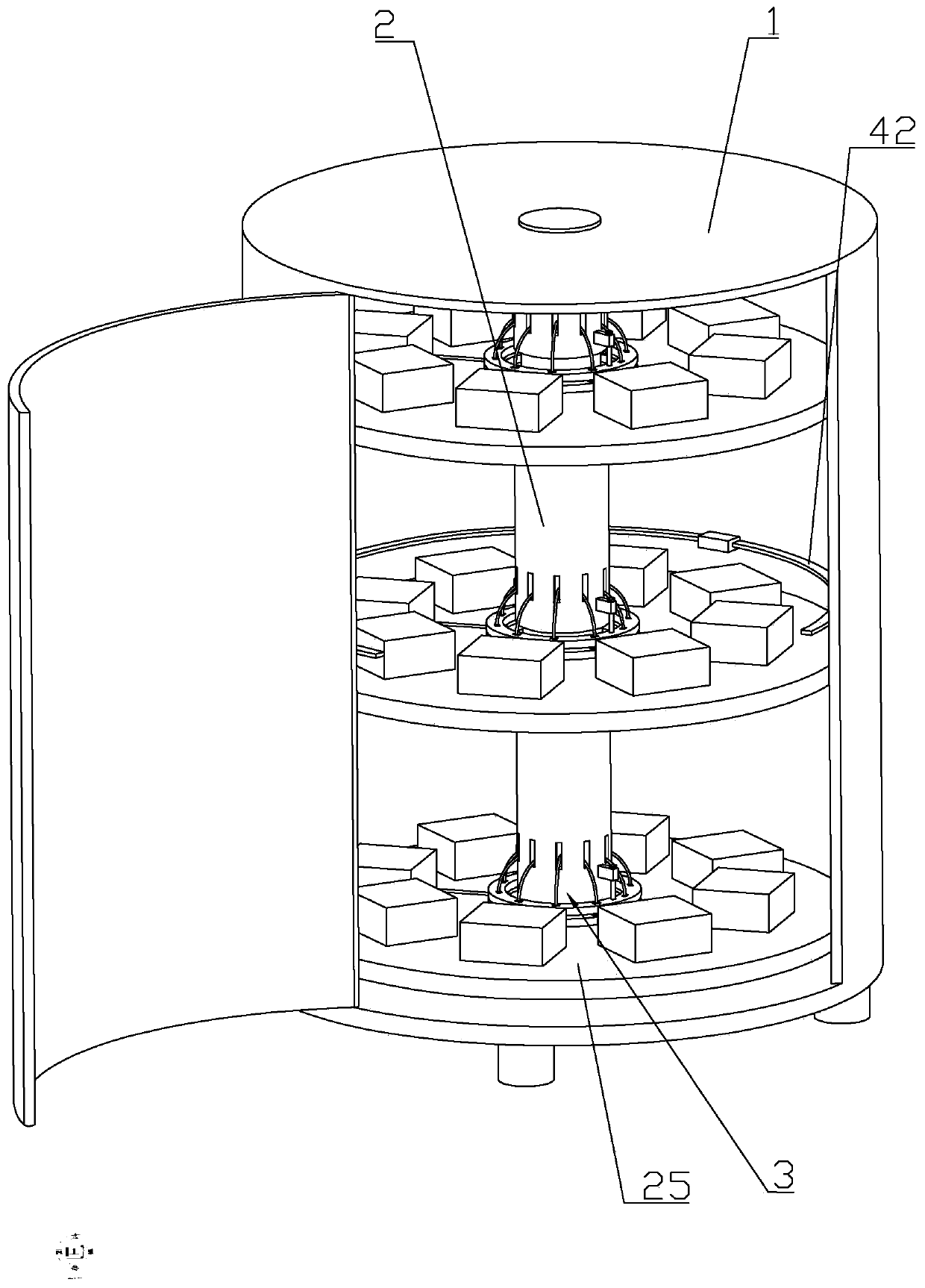 Cabinet with rotatable interlayer