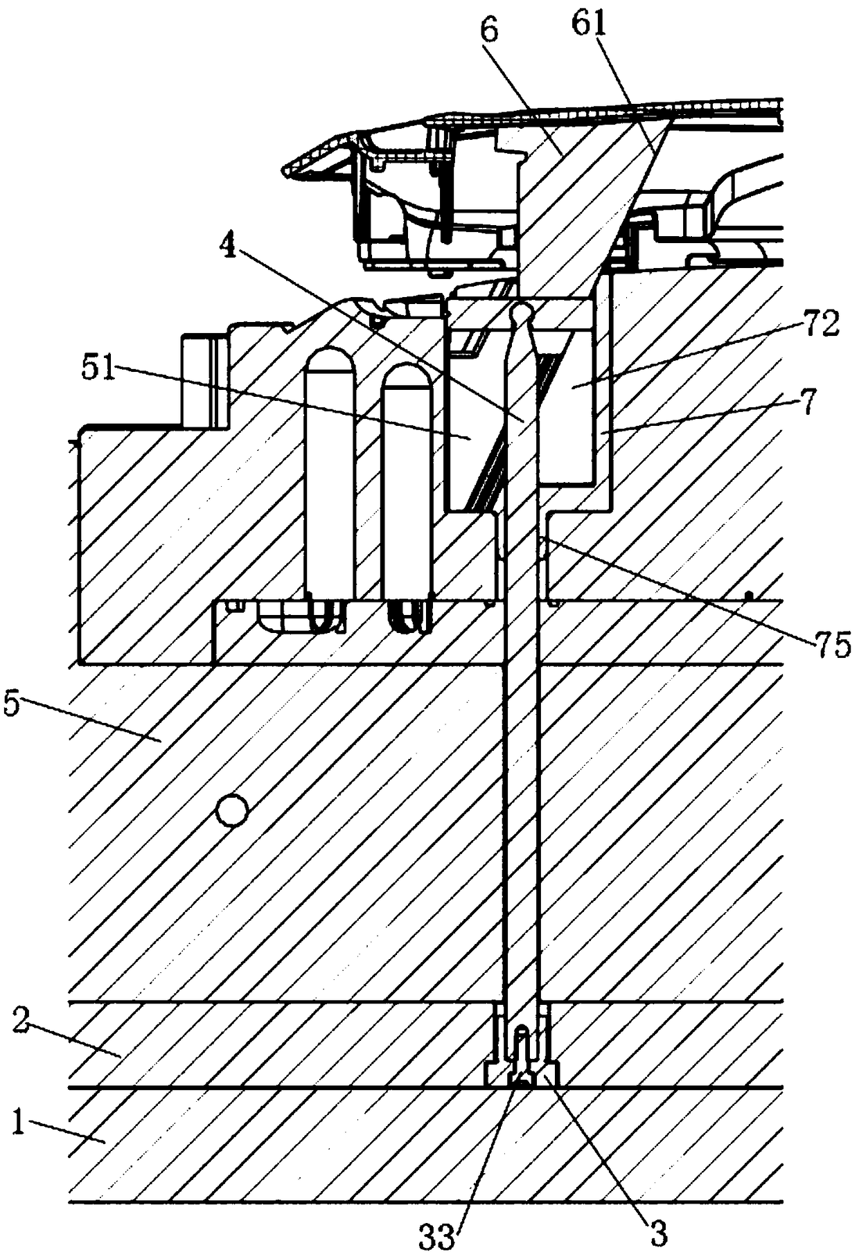 Pitched roof with large-angle and large moving route of plastic mold