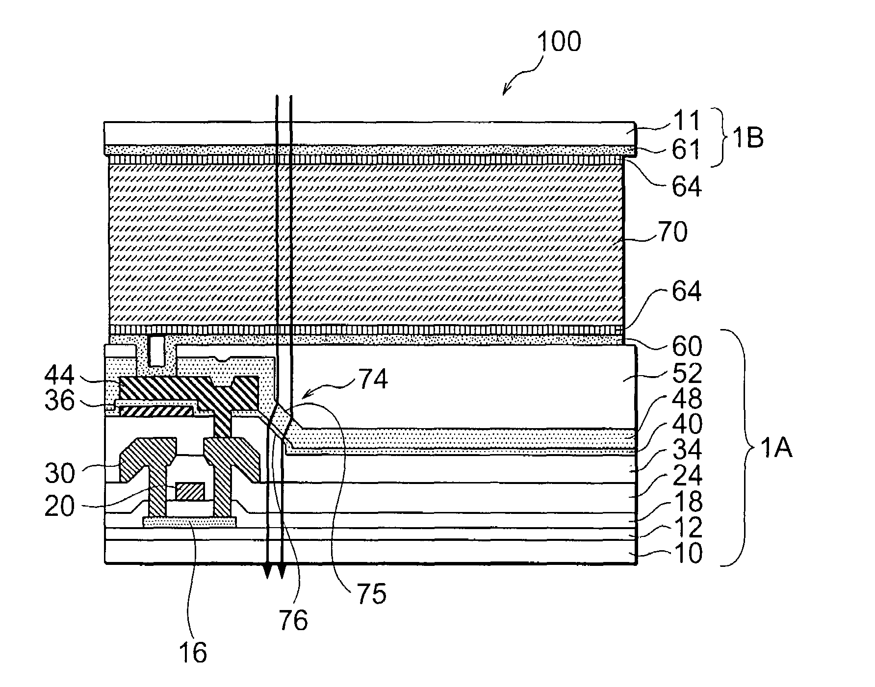 Electro-optical display device and image projection unit