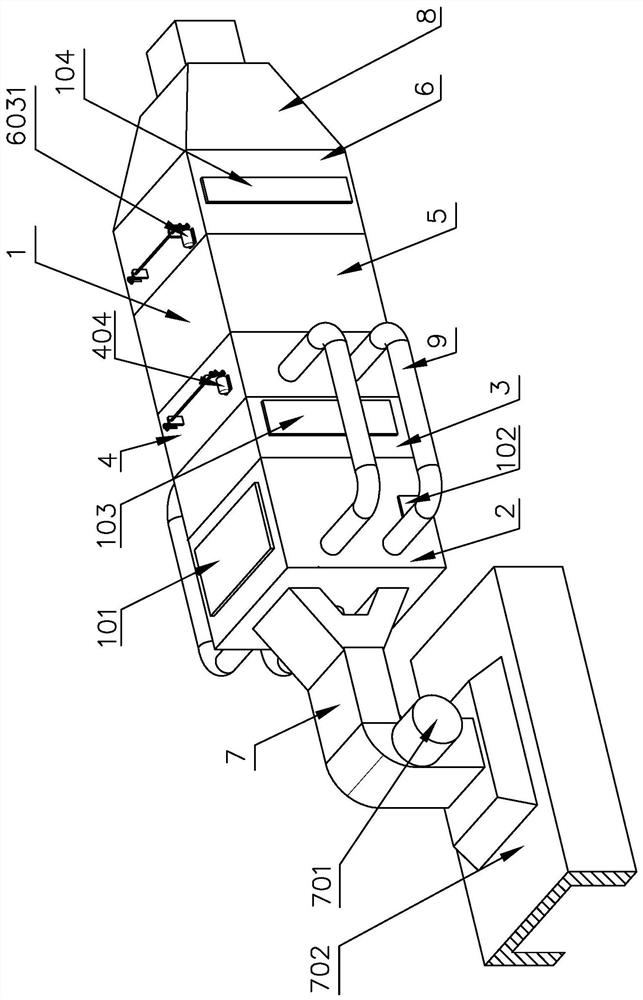 Auxiliary treatment device for roller coating waste gas of four-color pre-roller coating aluminum coil