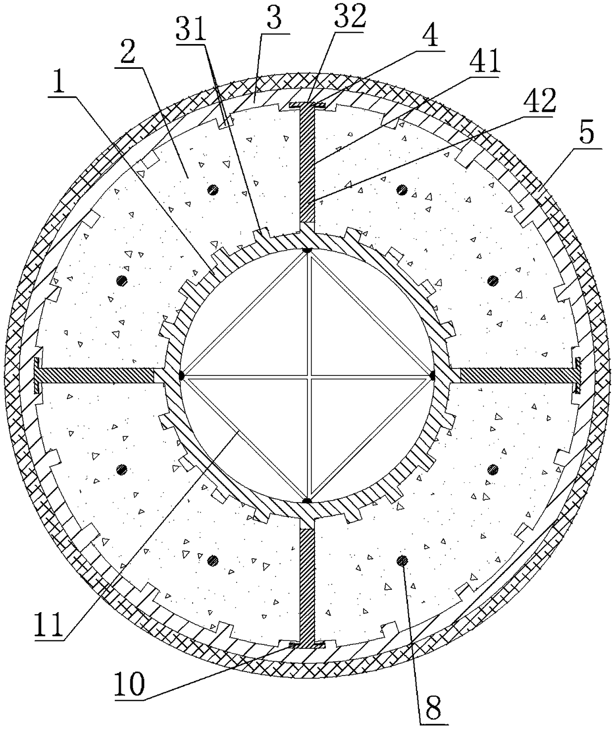 Hollow-sandwich multi-cavity steel pipe concrete member and preparation method thereof