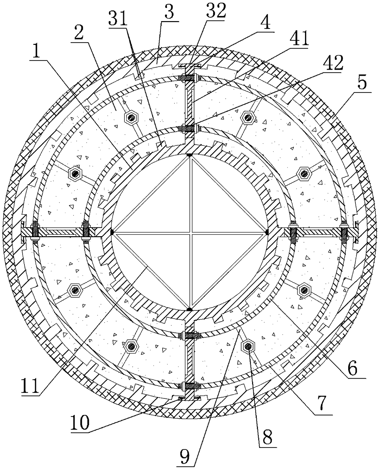 Hollow-sandwich multi-cavity steel pipe concrete member and preparation method thereof